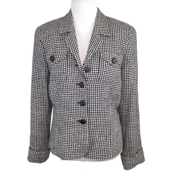 NEIMAN MARCUS Vintage 100% Silk Houndstooth Blazer Jacket Women’s Size 12 - Picture 1 of 13